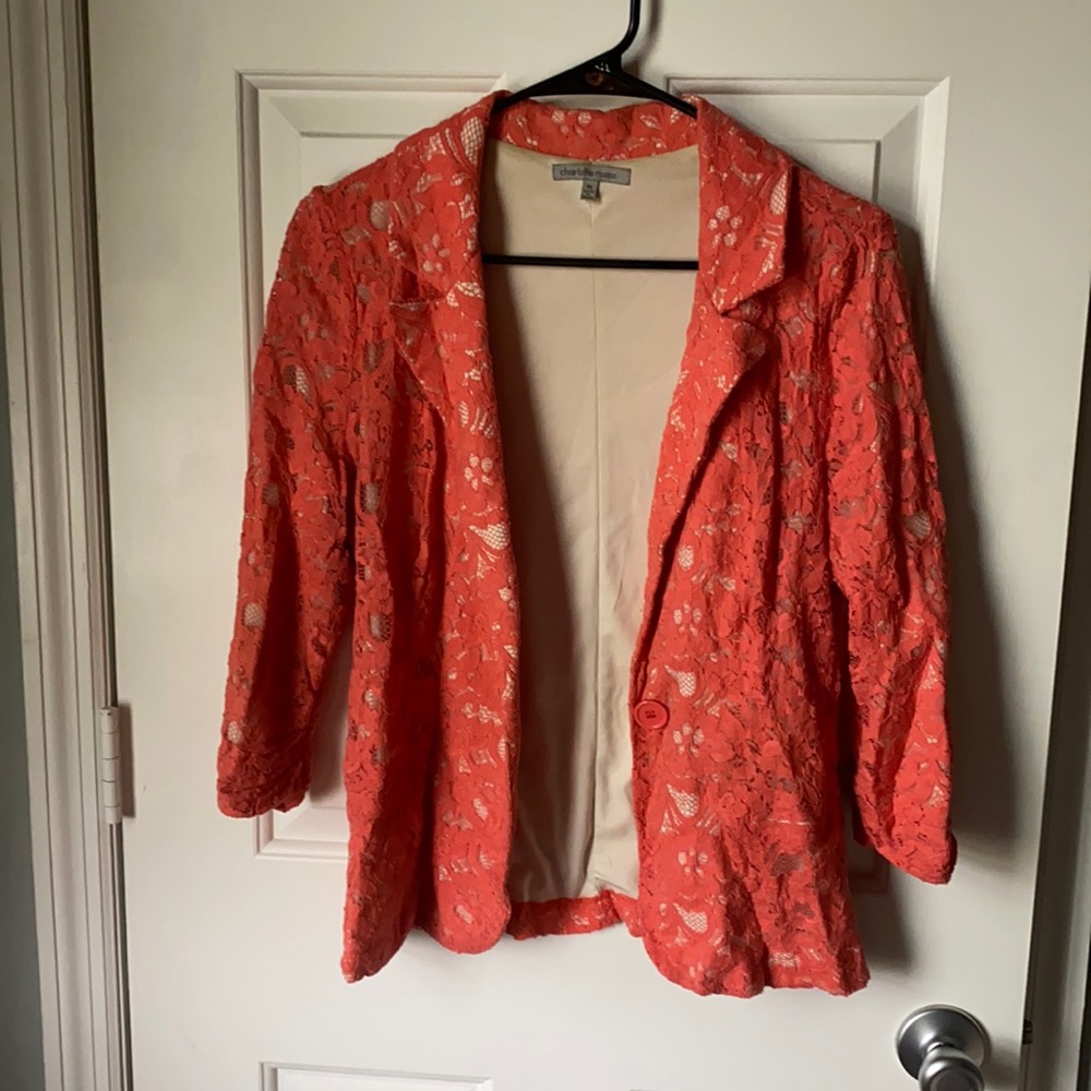 Coral Floral Lace Blazer